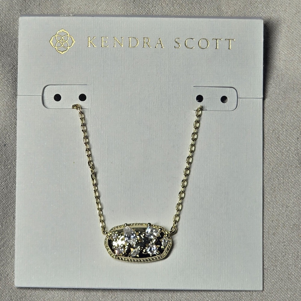 Kendra Scott Holland Gold Crystal Neclace White Crystal Oval Pendant Adj Chain